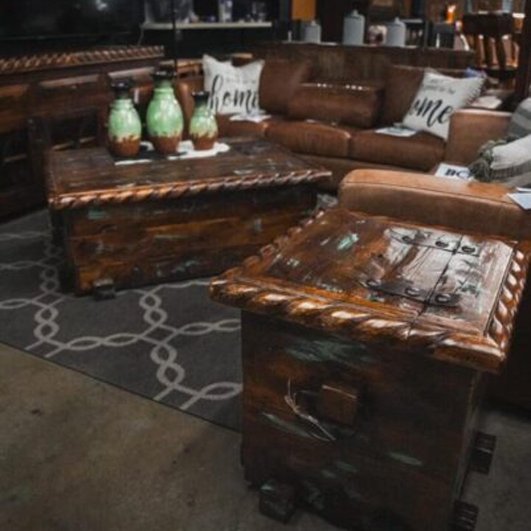 Margarita Storage Turquoise distressed Coffee and end tables